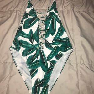 Backless Lace Up Tropical One piece